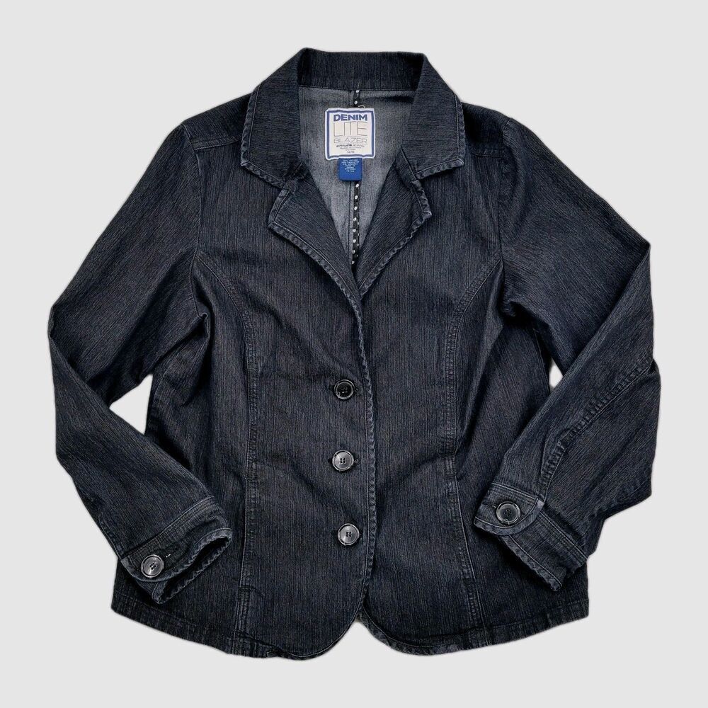 Avenue Denim Lite Womens Blazer Size 14/16 Dark Blue Denim Buttons